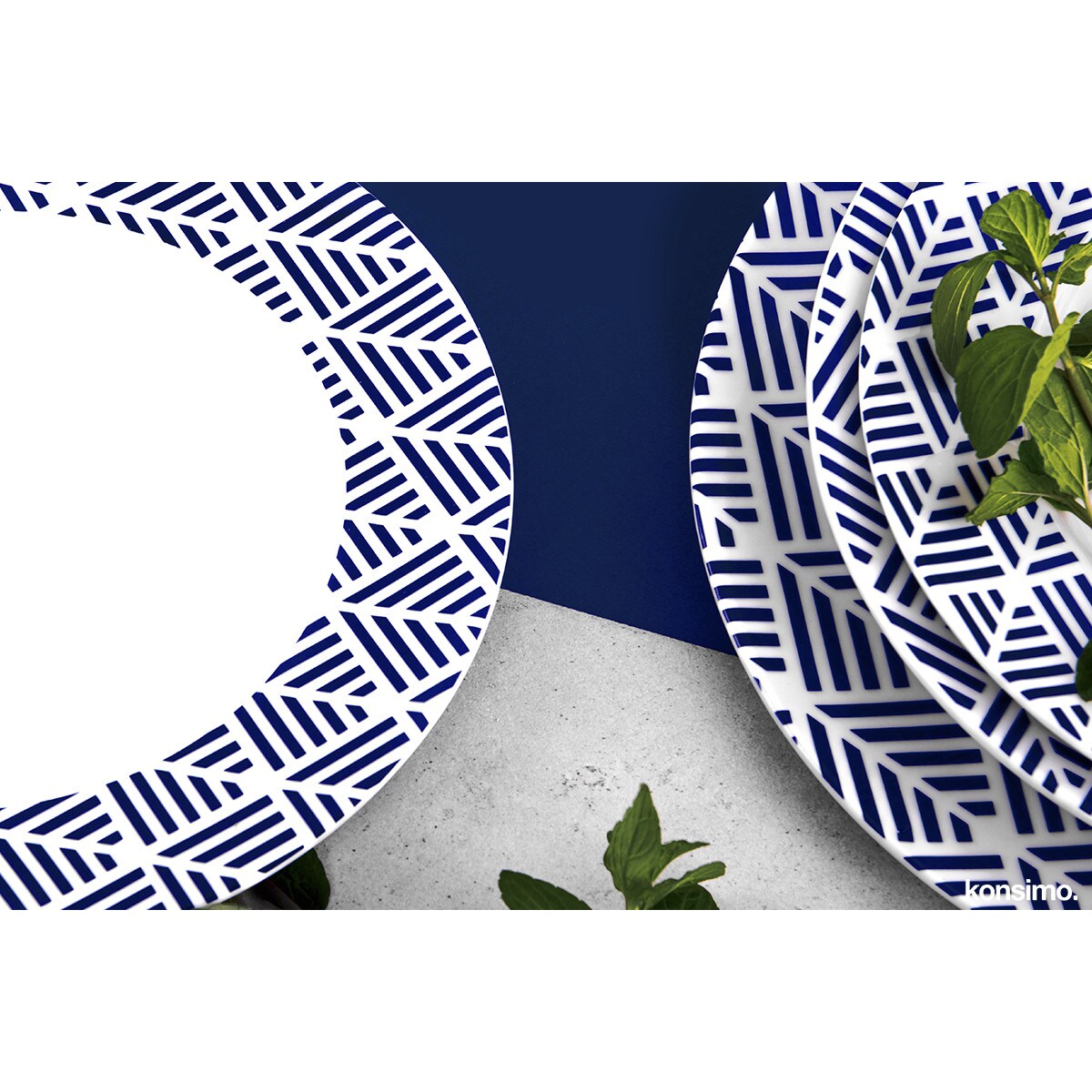 Konsimo LIVIDUS Talerz obiadowy, biały/niebieski