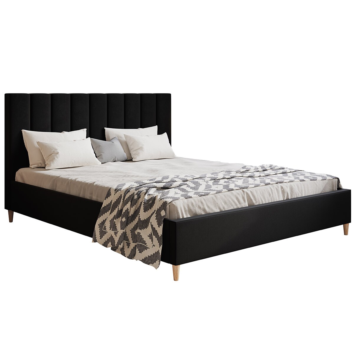 Łóżko tapicerowane 140x200 LUXO 2 na drewnianych nogach - czarne