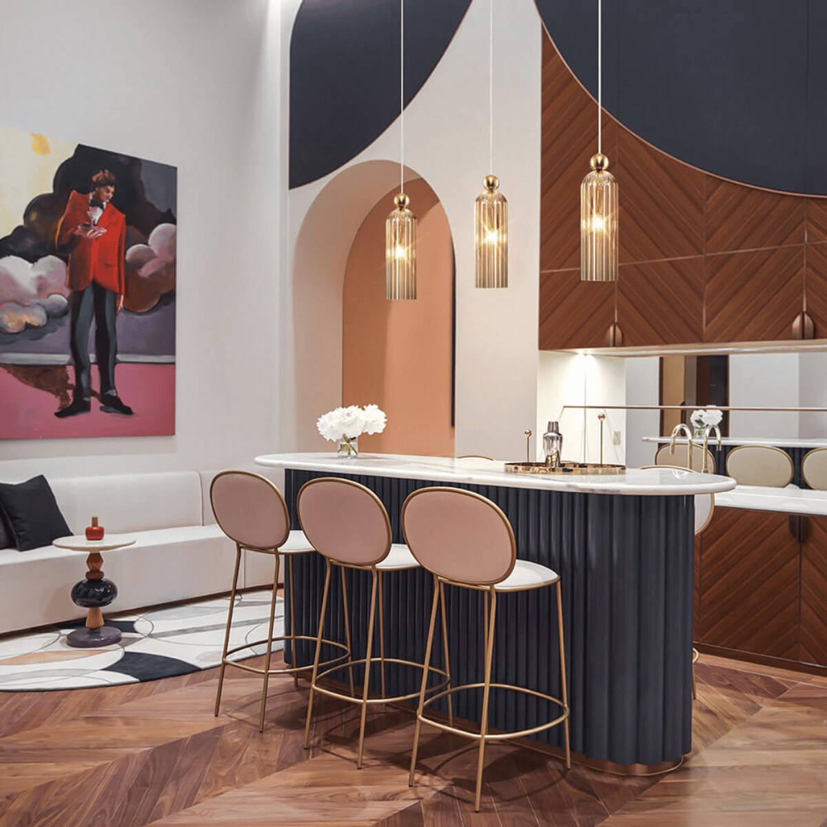 Lampa wisząca z kloszem Antic MOD302PL-01CG koniakowa złota