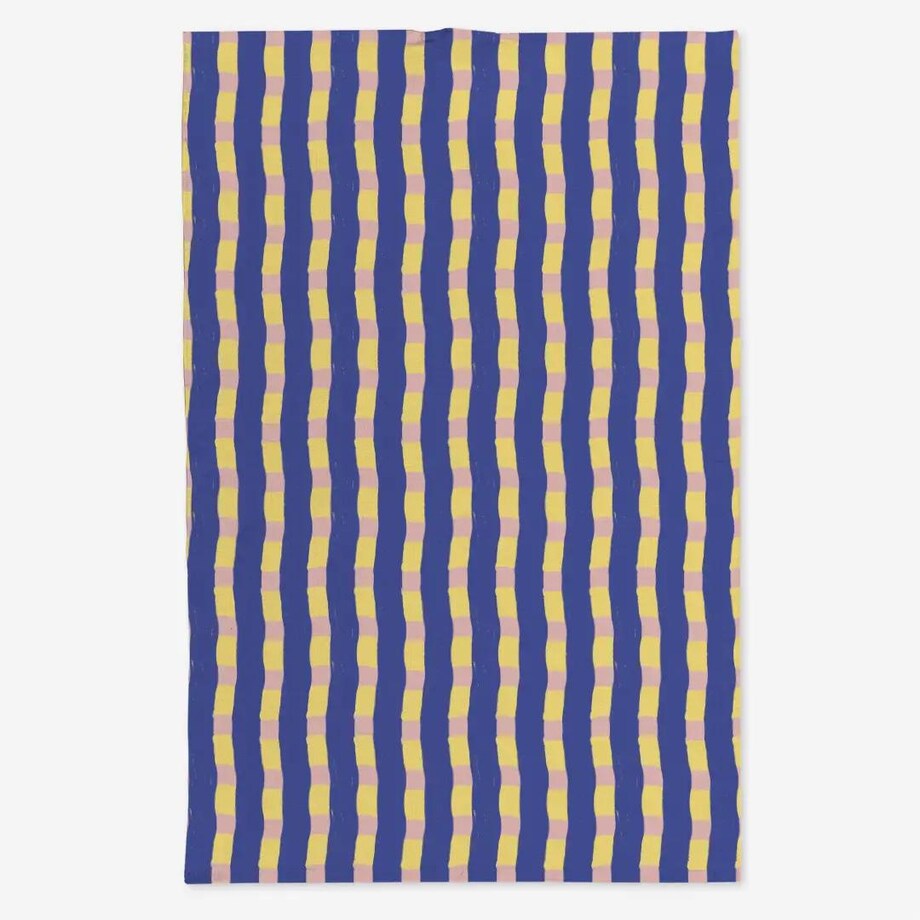 Lniany ręcznik kuchenny - niebiesko-zółto-różowa krata