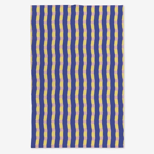 Lniany ręcznik kuchenny - niebiesko-zółto-różowa krata