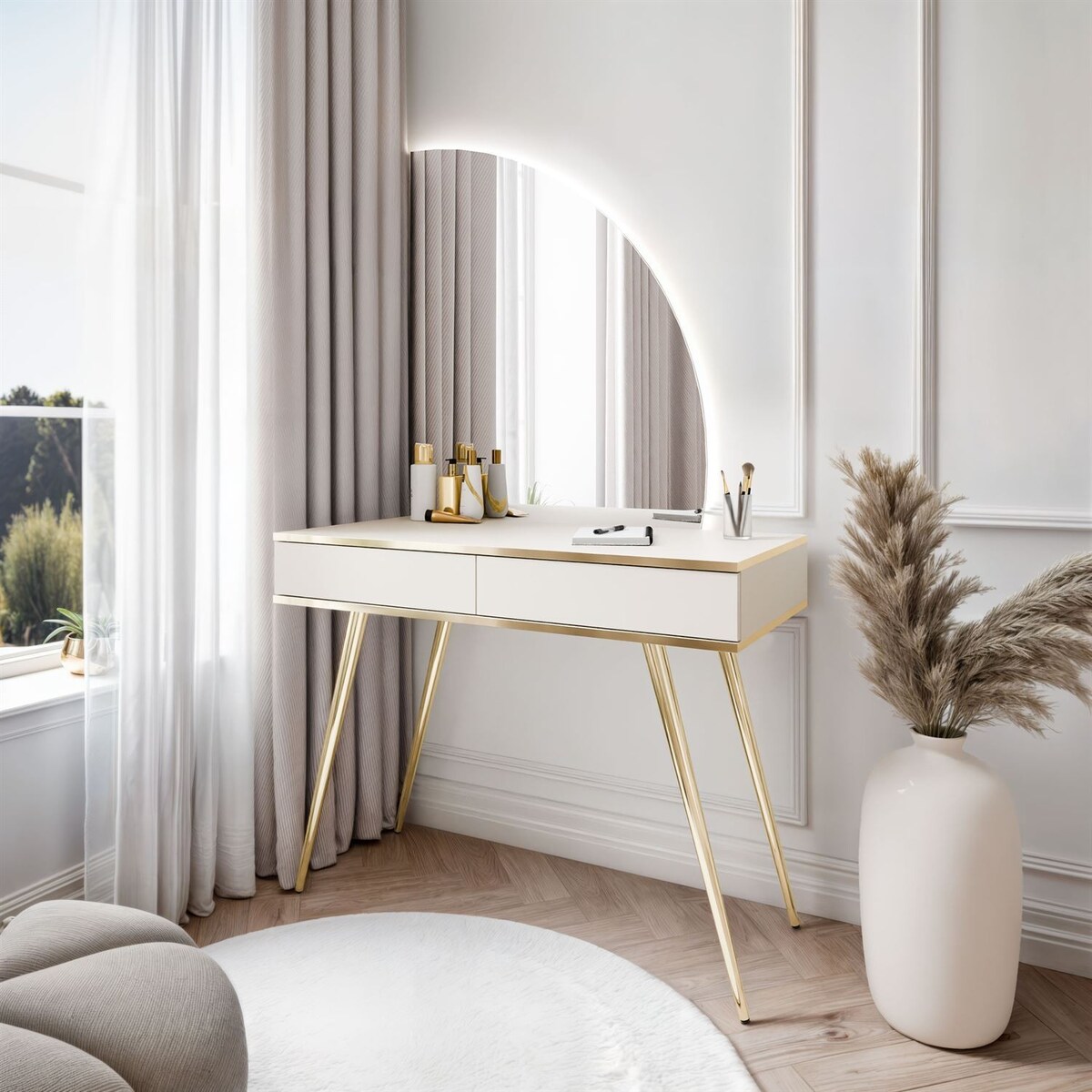 Toaletka OXFORD z lustrem i oświetleniem LED, prawa, kaszmir