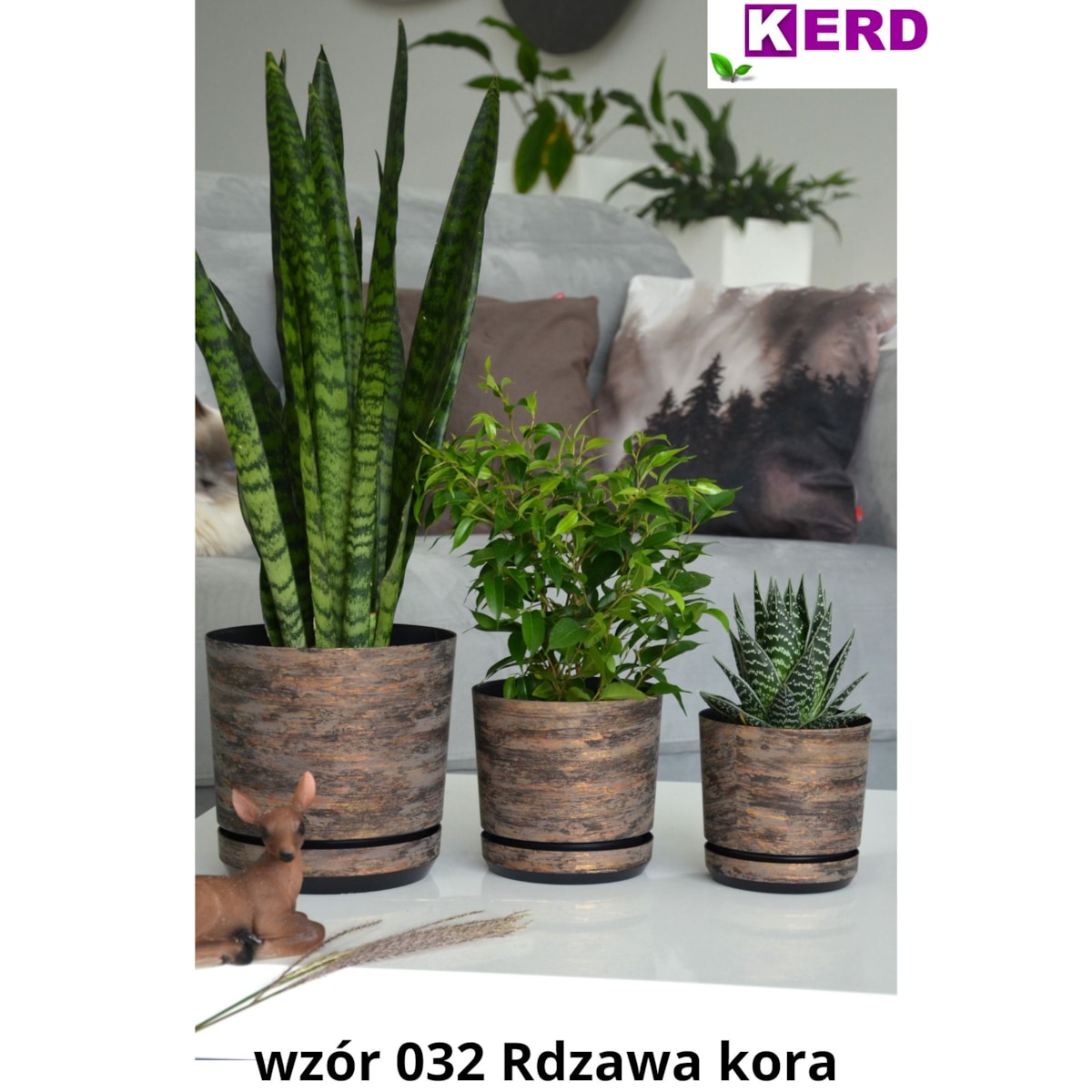 12 cm wzór RDZAWA KORA Doniczka z podstawką efekt drzewa imitacja rustykalna naturalny drewnopodobna barwy lasu