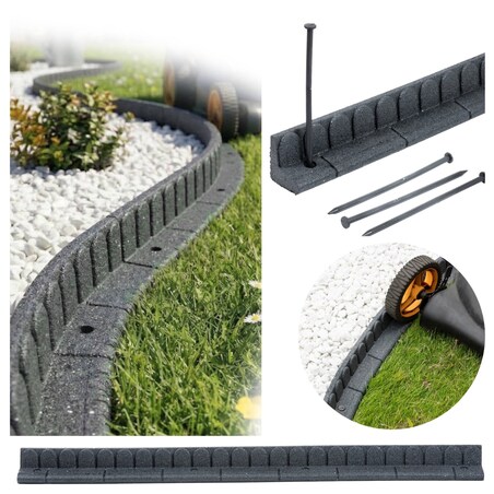 Obrzeże trawnikowe ogrodowe 1,2 m 1 szt 120x7x8 cm Mowing Edge z zestawem montażowym 1x4 szpilki kolor szary