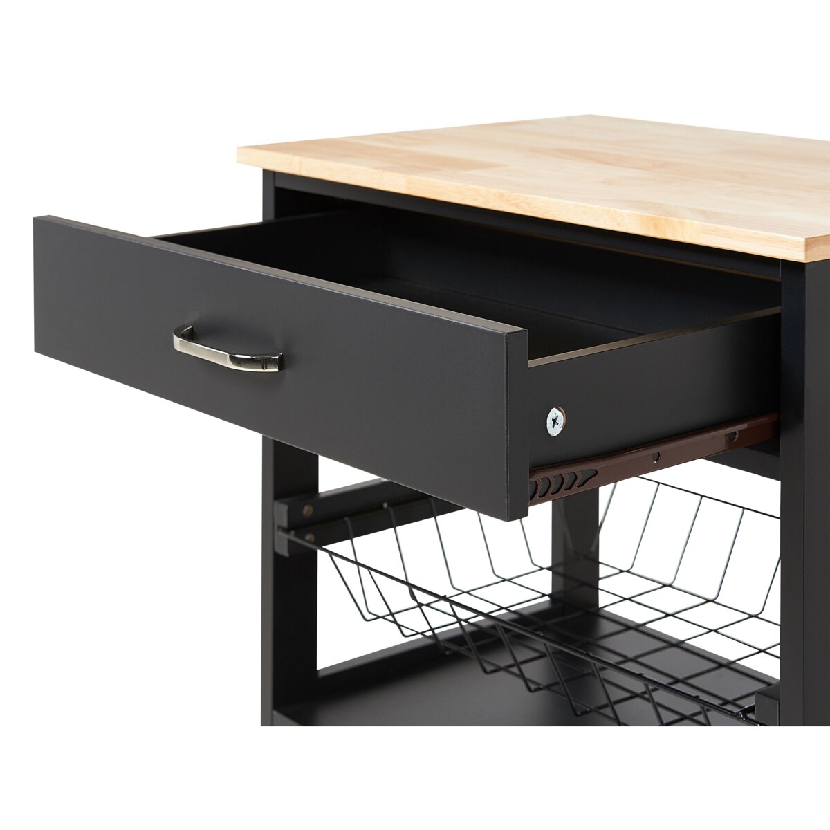 Wózek kuchenny 1 szuflada jasne drewno z czarnym LUGO