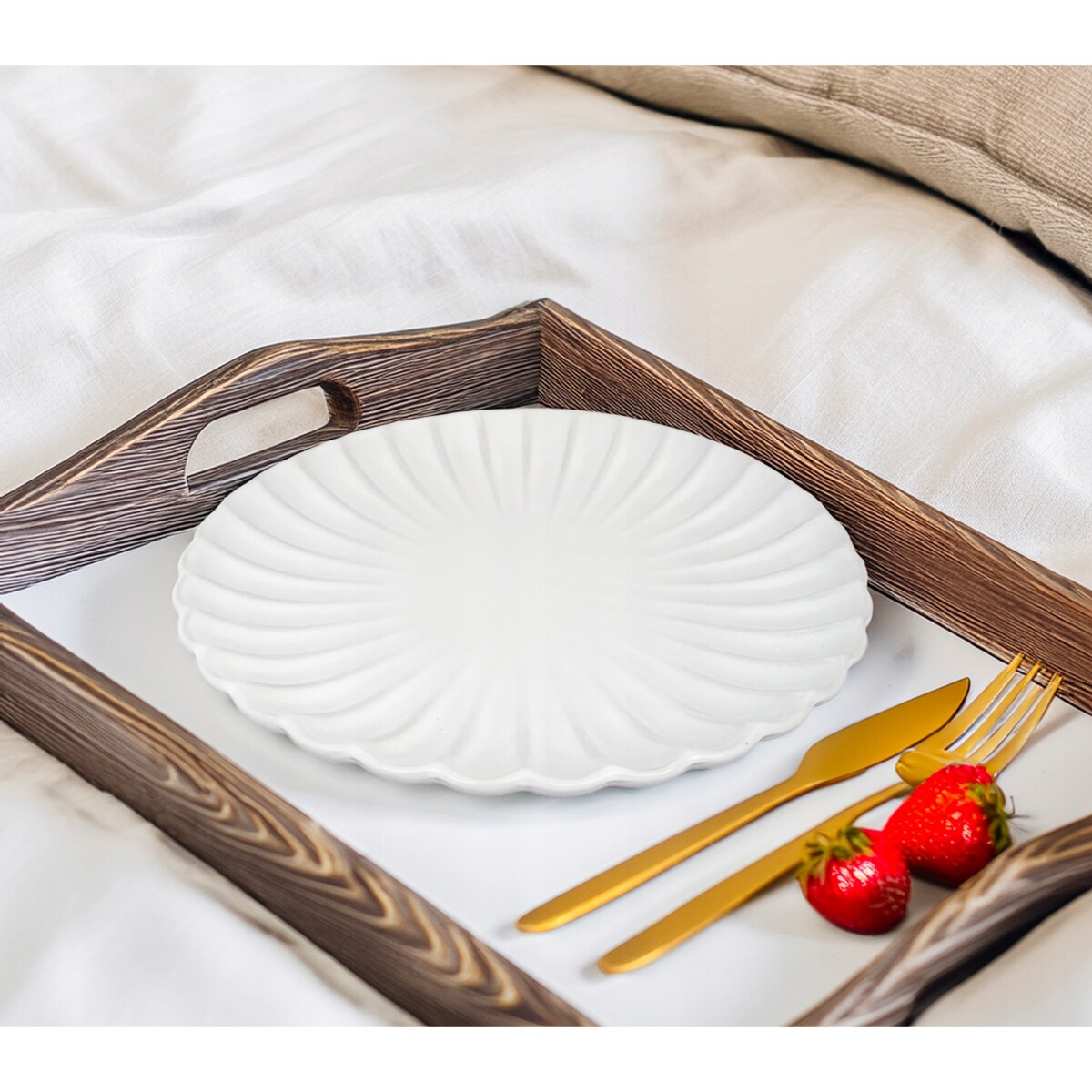 TALERZ DESEROWY BIAŁY 21CM CERAMICZNY OKRĄGŁY SERWIS NA SZTUKI DO CIAST