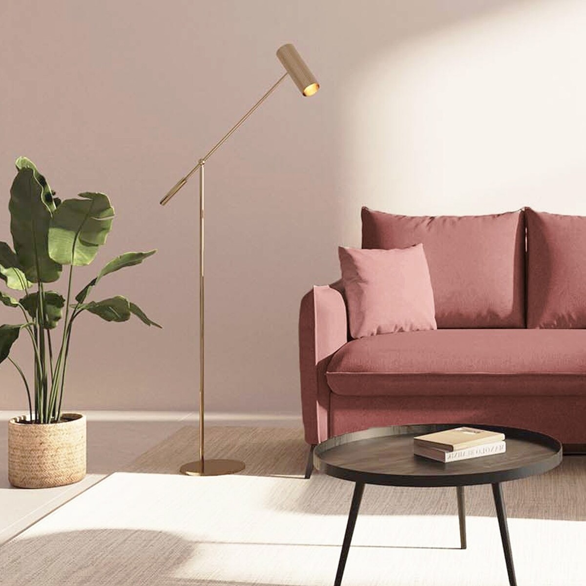 Brim Sofa narożna prawa z funkcją spania i pojemnikiem prawa różowa