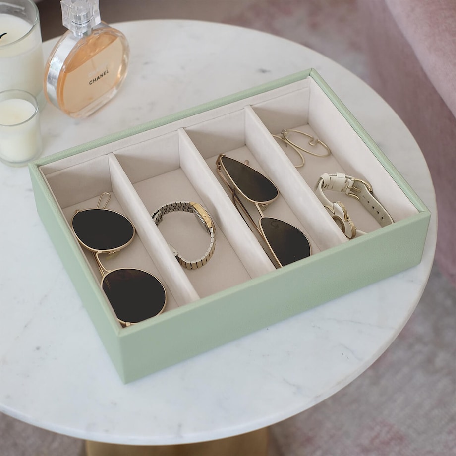 Pudełko na okulary Stackers Classic zieleń szałwiowa 4 komorowe