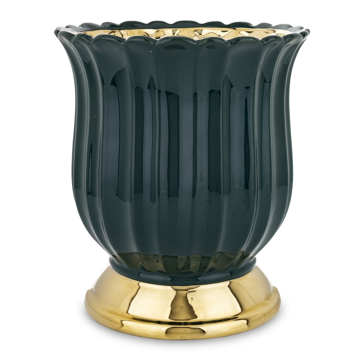 Osłonka ceramiczna zielono-złota 24,5x21,5 cm CASTEL-I na podstawce