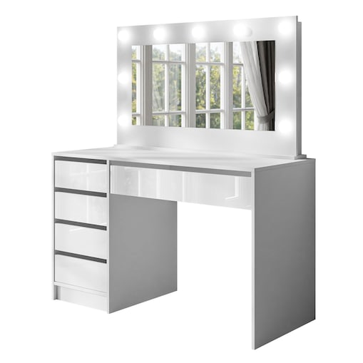 Toaletka MADA z lustrem i oświetleniem biały połysk