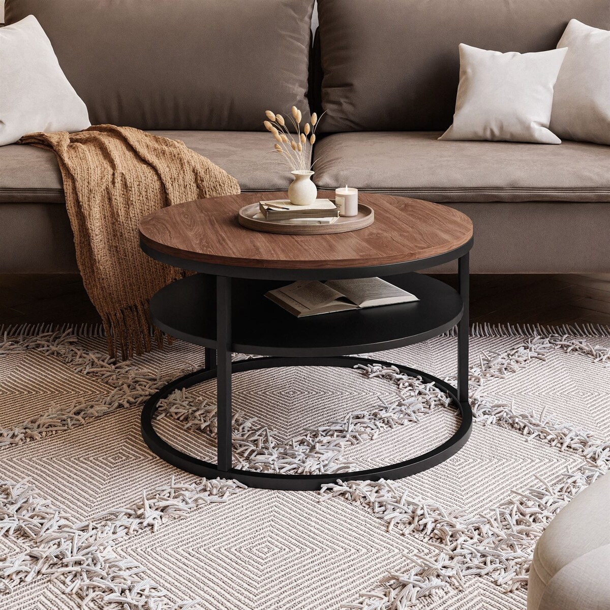 Stolik kawowy CIRI SLIM z półką czarny dąb stirling