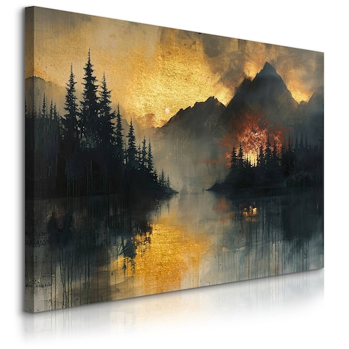 Obraz Na Płótnie Do Salonu Zachód Słońca Krajobraz Góry Abstrakcja 70x50cm