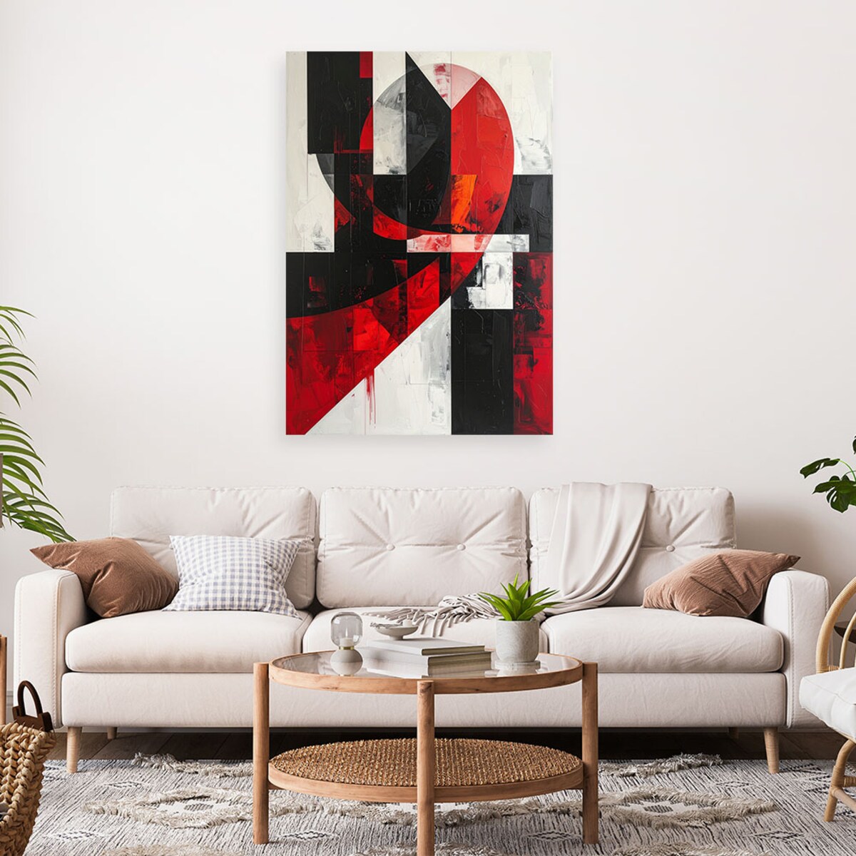 Obraz do salonu sypialni biura loftu, Abstrakcja geometryczna czerwony szary