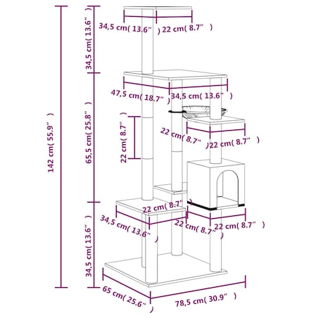 vidaXL Drapak dla kota z sizalowymi słupkami, ciemnoszary, 142 cm