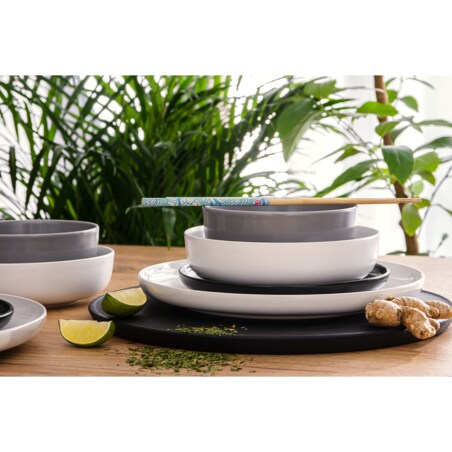 KONSIMO VICTO Zestaw obiadowy 6-osobowy czarno-biały/szaro-biały (24 elementy)