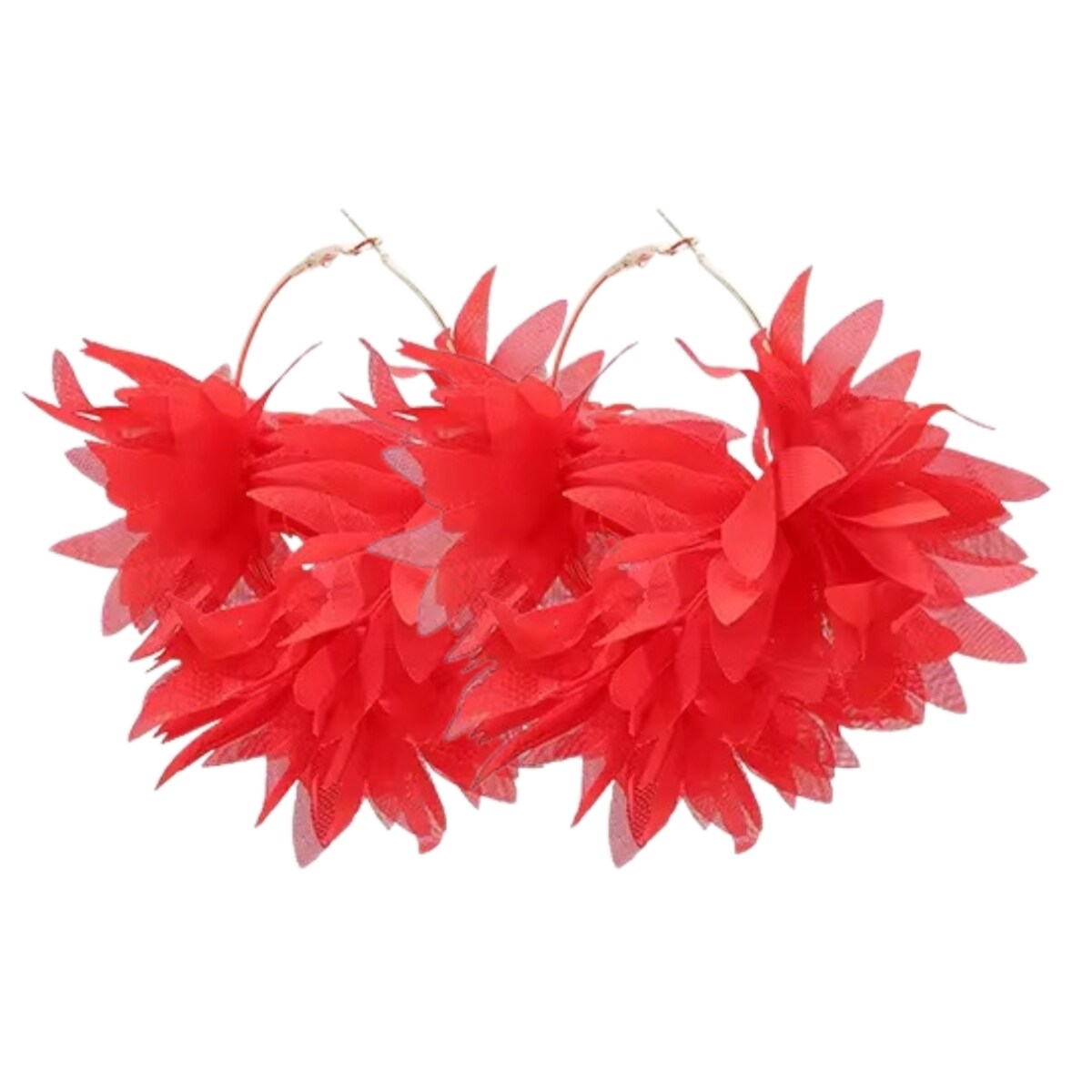 Złote kolczyki czerwone kwiaty koła okrągłe WISZĄCE długie płatki Stylowe