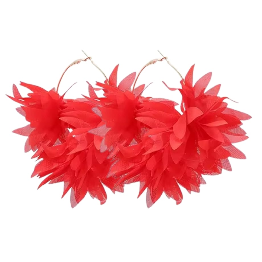 Złote kolczyki czerwone kwiaty koła okrągłe WISZĄCE długie płatki Stylowe