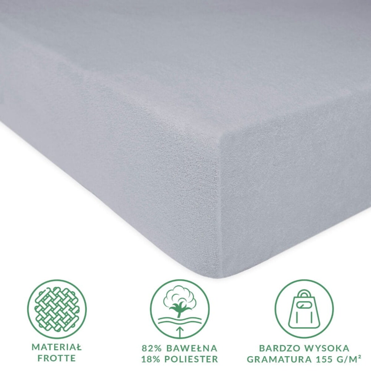 Prześcieradło z bawełny frotte z gumką 140x200 kolor popiel