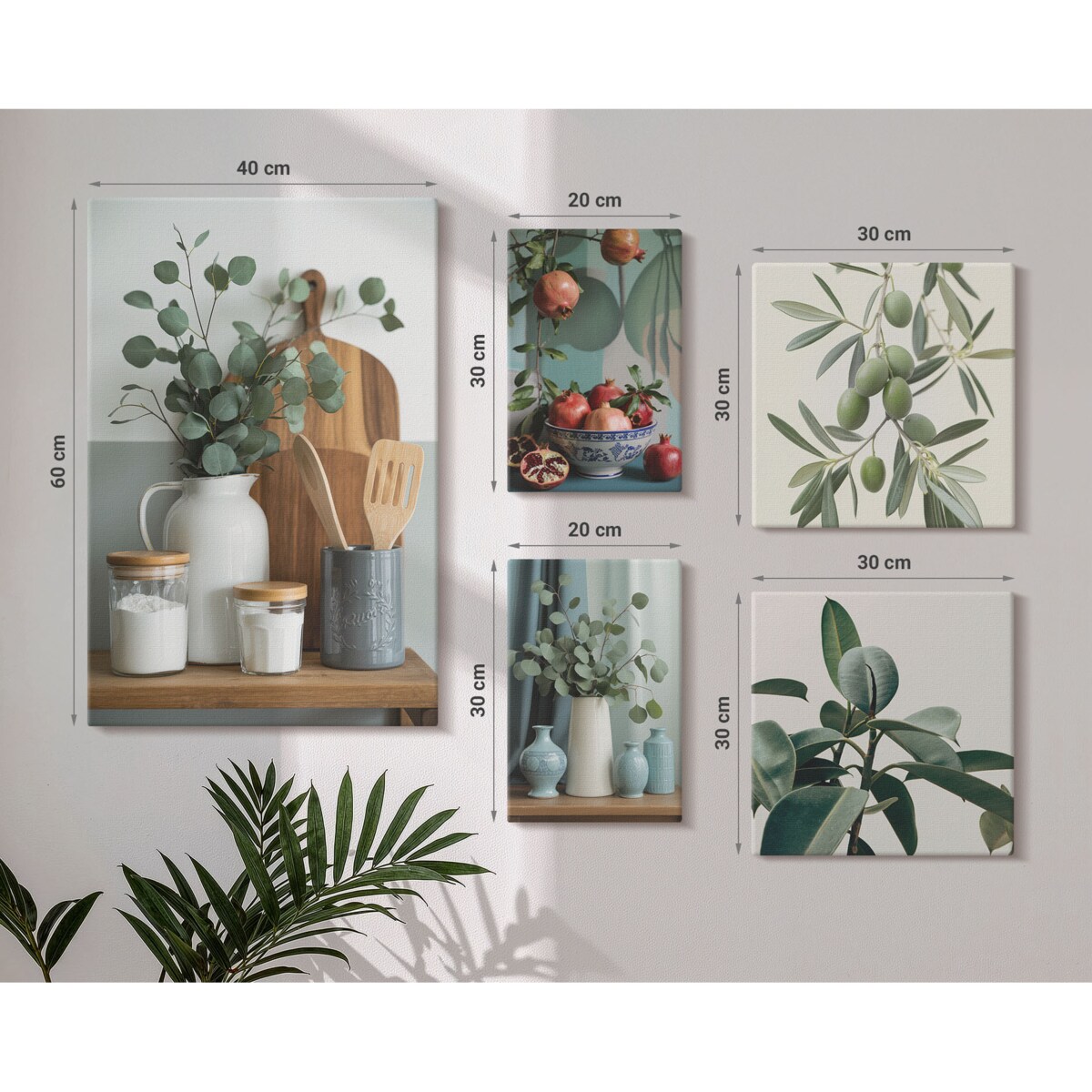 Zestaw 5 obrazów na płótnie - Naturalne skandynawskie rośliny w stylu prowansalskim - zielony