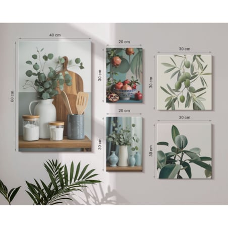 Zestaw 5 obrazów na płótnie - Naturalne skandynawskie rośliny w stylu prowansalskim - zielony