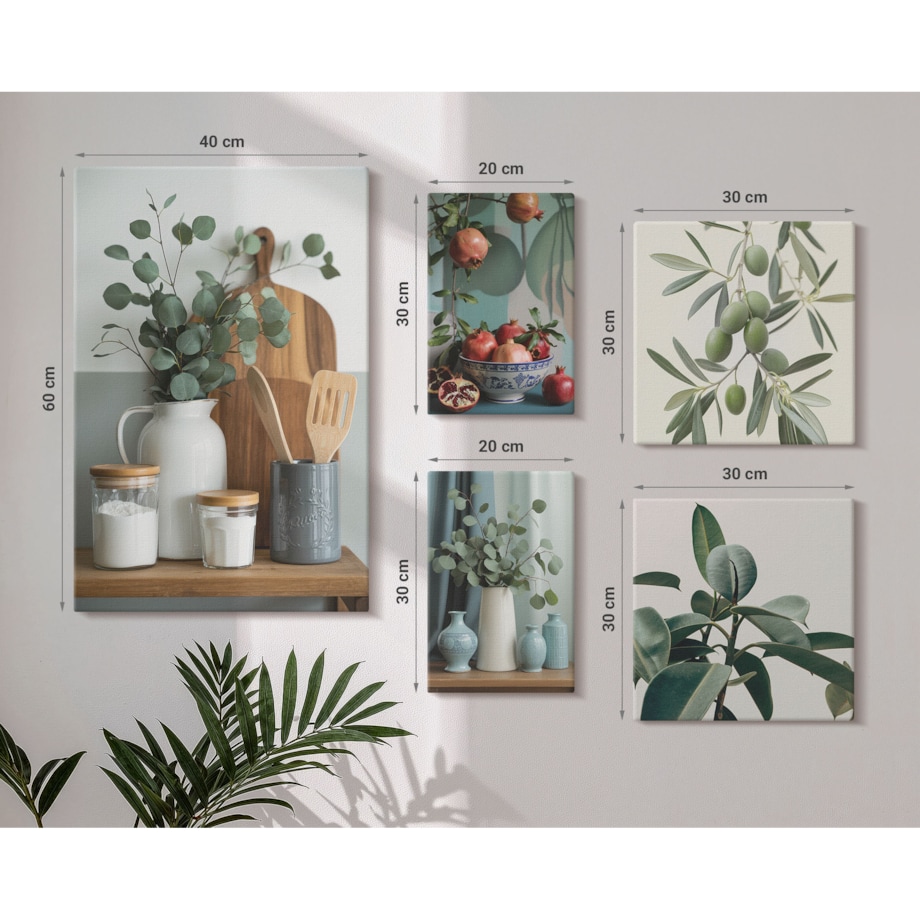 Zestaw 5 obrazów na płótnie - Naturalne skandynawskie rośliny w stylu prowansalskim - zielony