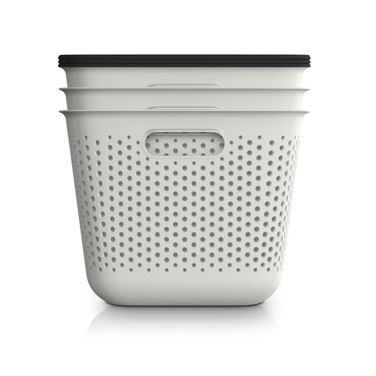 3X Pojemnik Plastikowy Ażurowy Pudełko Z Pokrywą Pojemniki Box 17L Beżowy