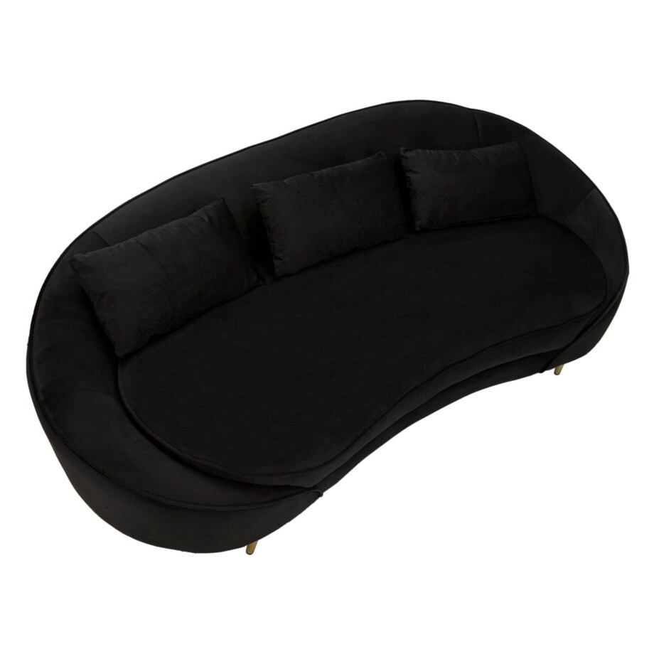 Sofa Oslo, kolor czarny i złoty, poliester, drewno eukaliptusowe i metal, 185 x 84 x 68 cm, do salonu, Mauro Ferretti