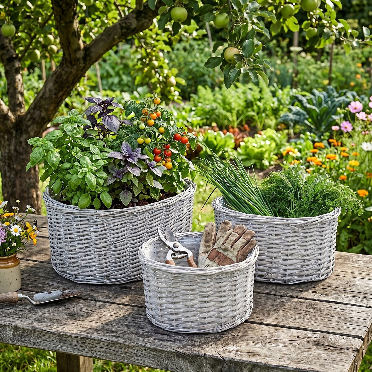 KOSZ WIKLINOWY DUŻY NA KWIATY 50cm SZARY KWIETNIK OGRODOWY DONICA 3 szt