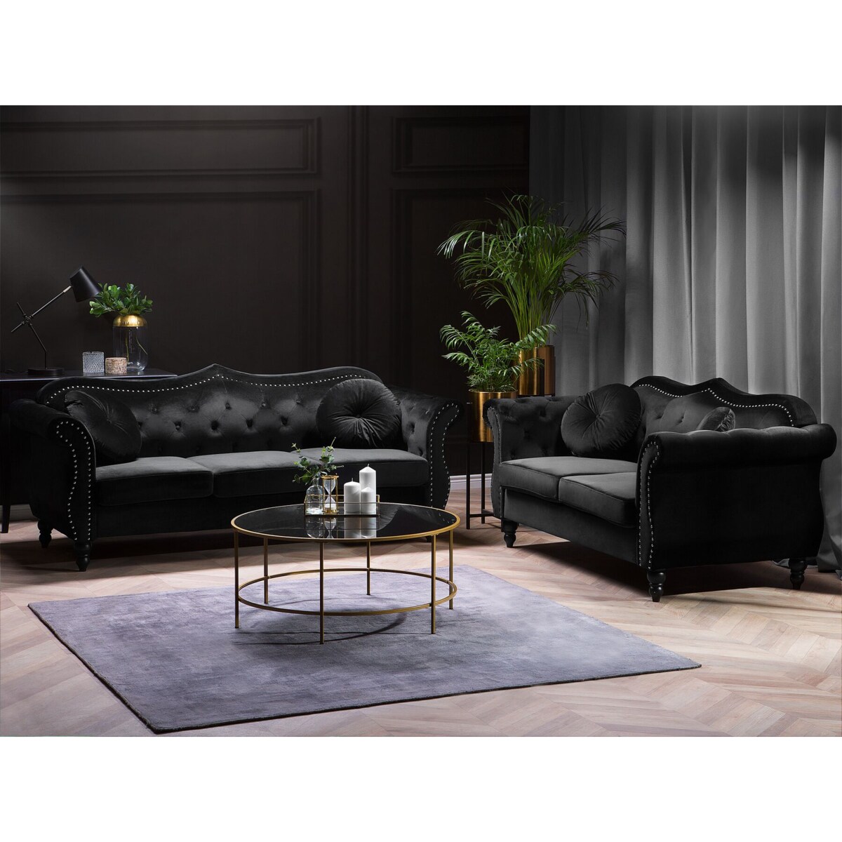 Komplet wypoczynkowy welurowy 5-osobowy czarny SKIEN