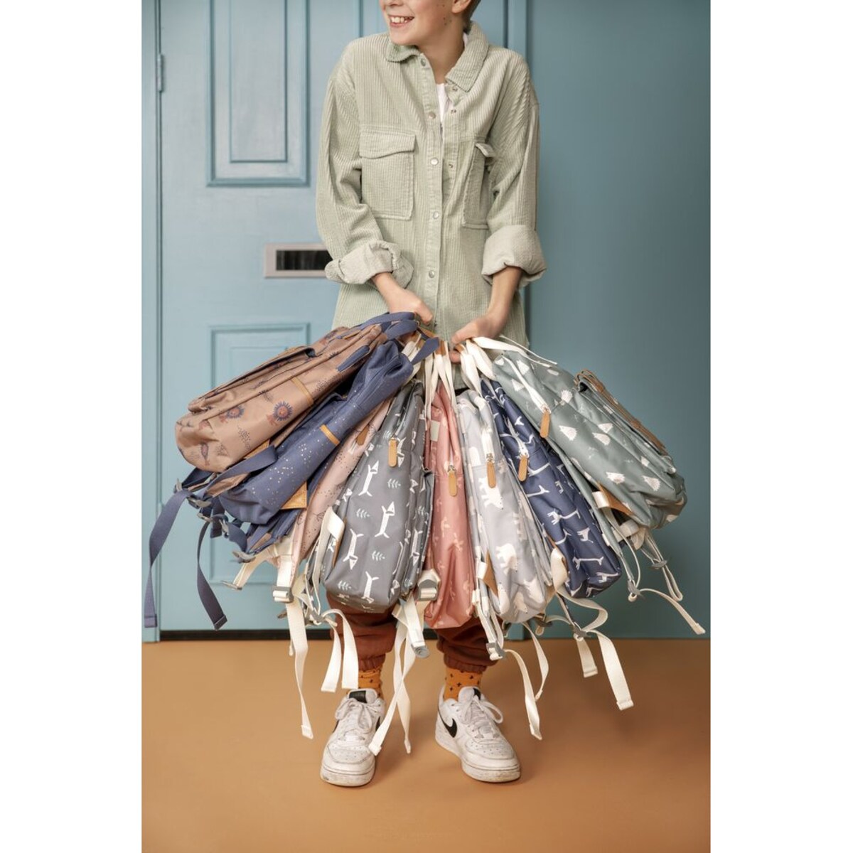 Fresk Duży plecak Złote kropki Indigo