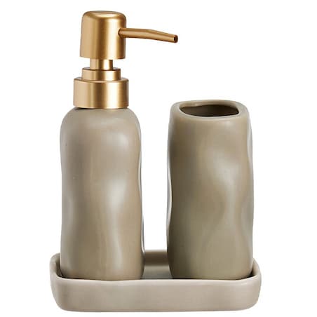 Komplet łazienkowy ze złotą pompką 400 ml 17x14x11 cm FLIKA beżowy