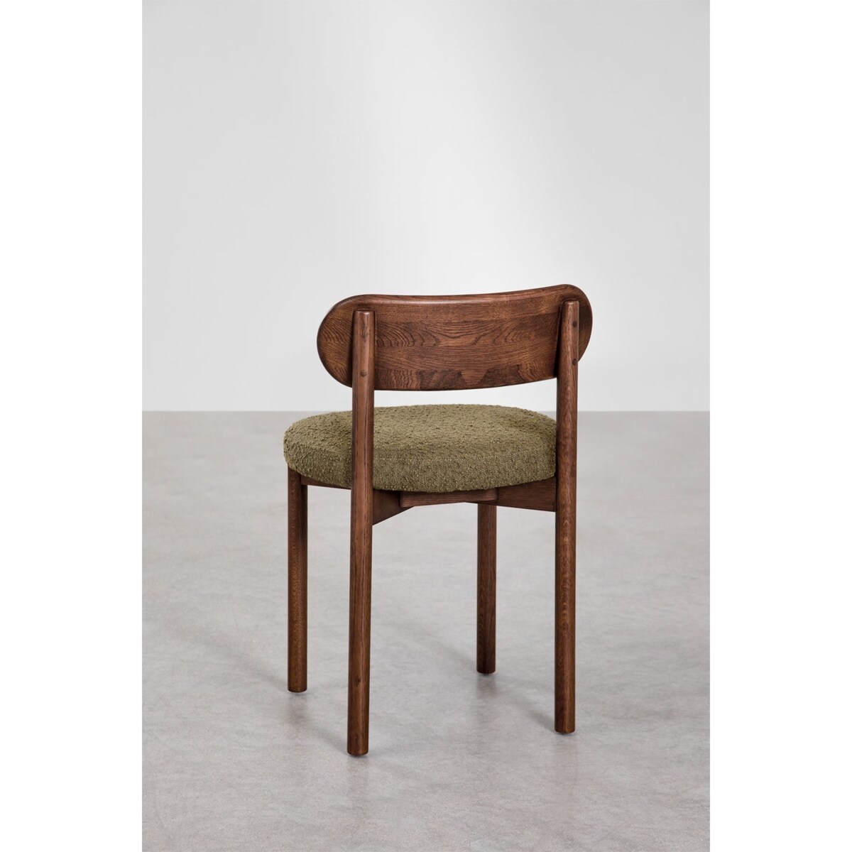 Krzesło do jadalni dębowe, brązowe, bouclé zielone Bianca