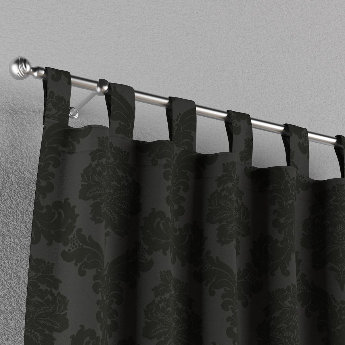 Zasłona na szelkach 1 szt. 130x260 czarne liście akantu na grafitowym tle
