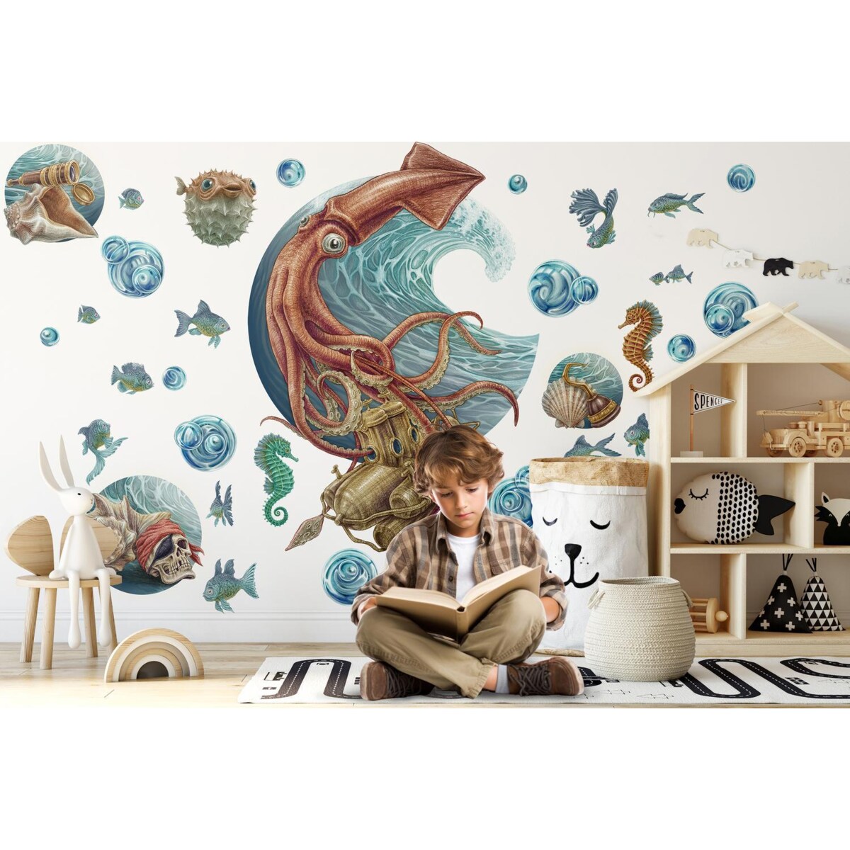 Zestaw naklejek na ścianę, Łódź podwodna, 80cm