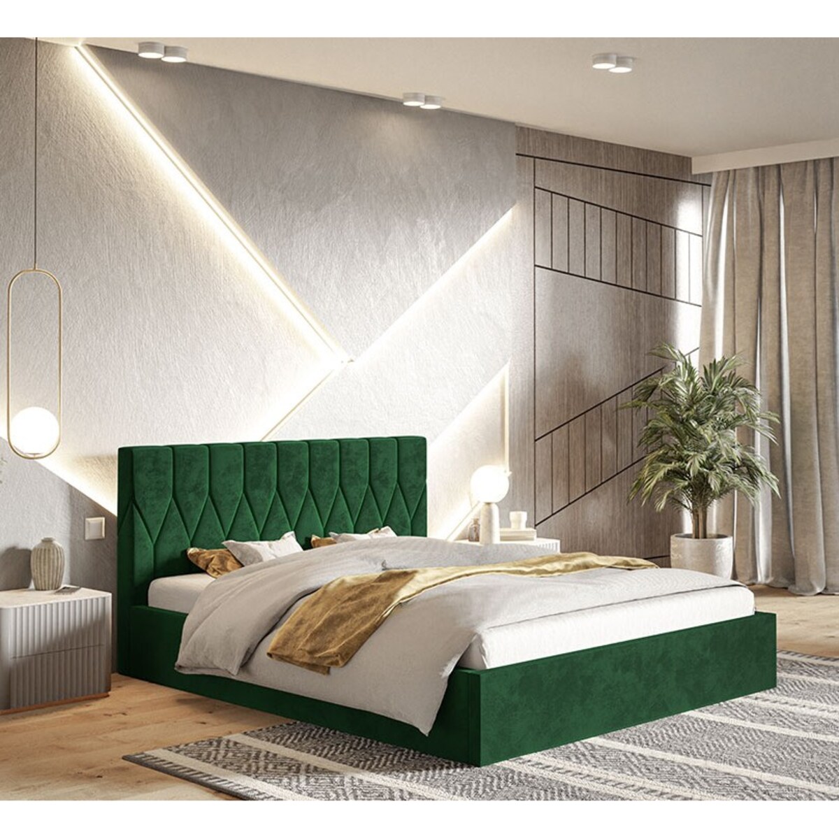 Łóżko sypialniane 160x200 OLDO 9 z pojemnikiem- butelkowa zieleń