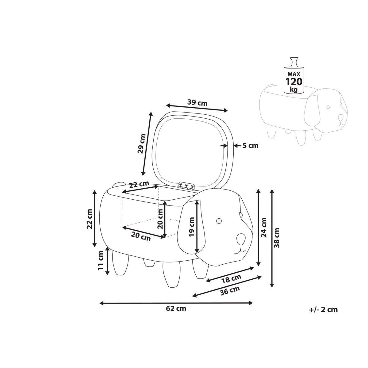 Pufa zwierzak ze schowkiem welurowa beżowa DOGGY