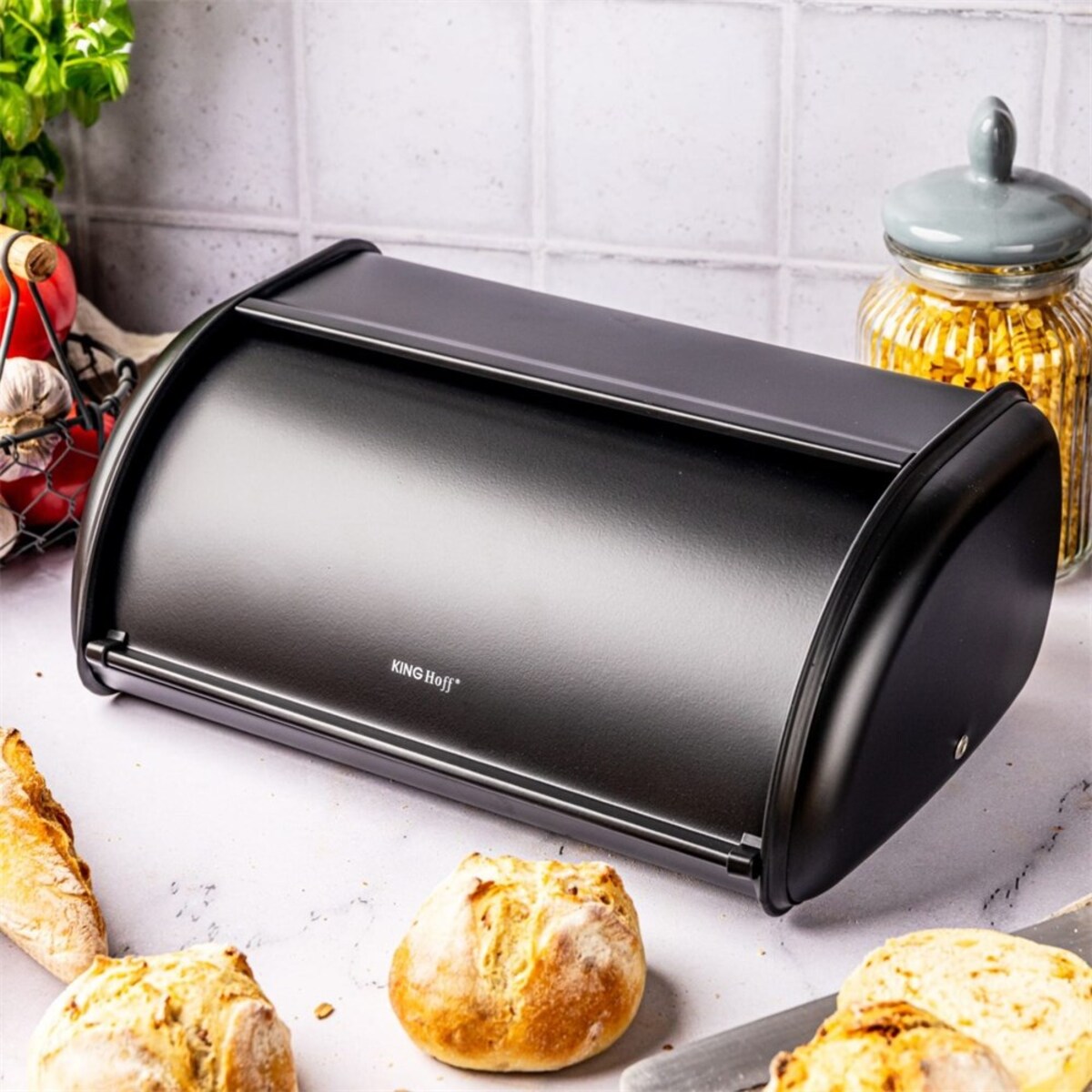 Przechowywanie żywności Kinghoff chlebak stalowy 44cm matowy czarny KH1834