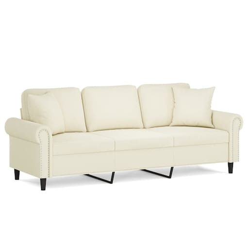 vidaXL 3-osobowa sofa z poduszkami, kremowa, 180 cm, aksamit