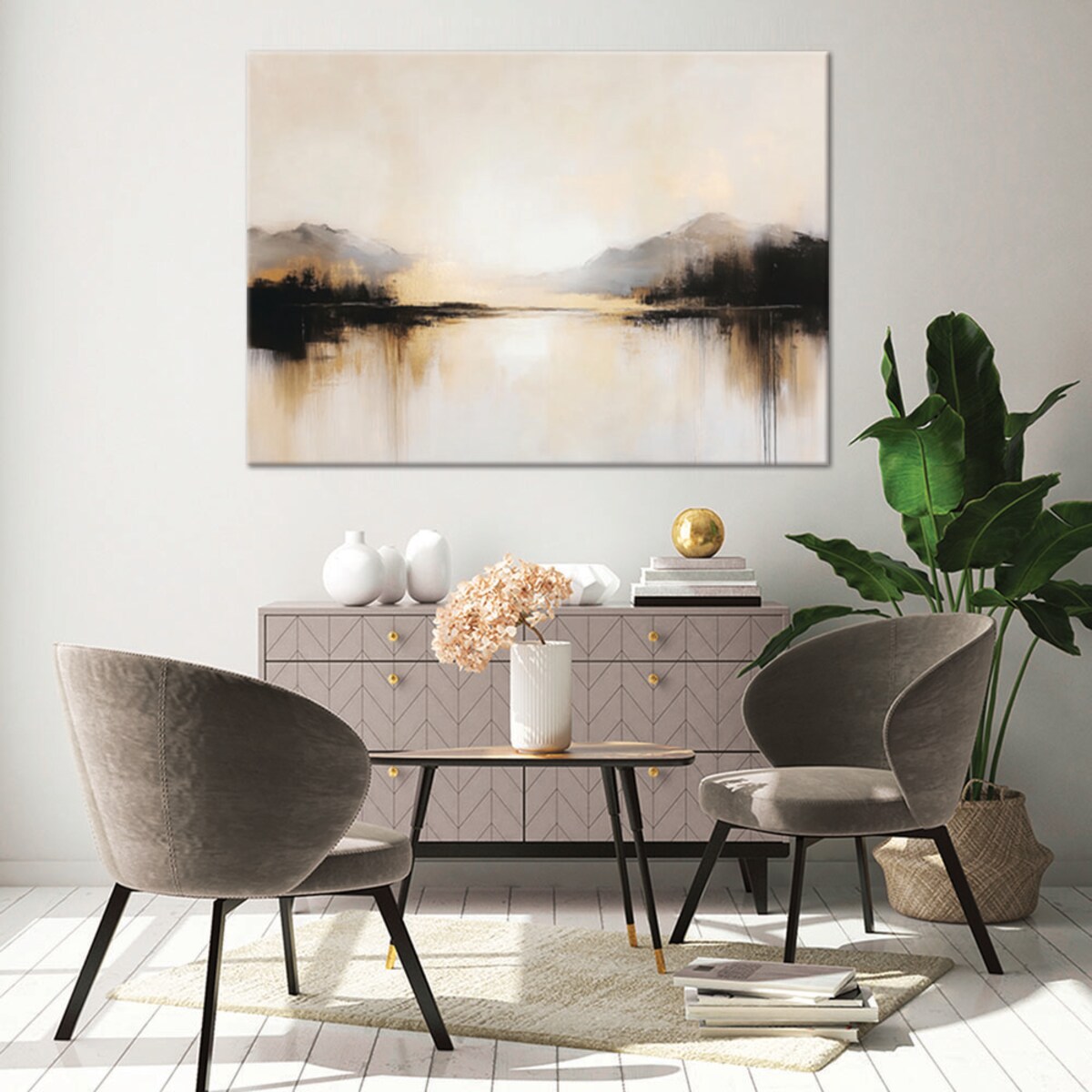 Abstrakcja Obraz na płótnie do salonu sypialni jadalni biura z elementami złota w beżu 100x70