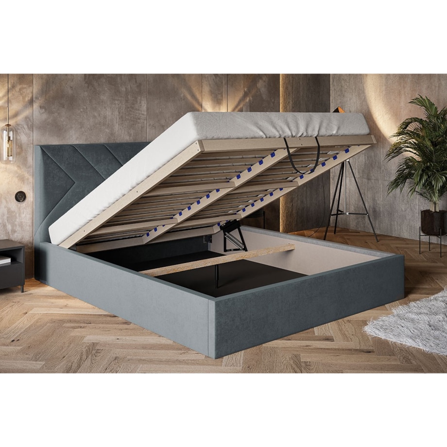 Łóżko tapicerowane 160x200 OLDO 1 z pojemnikiem do sypialni- granatowe