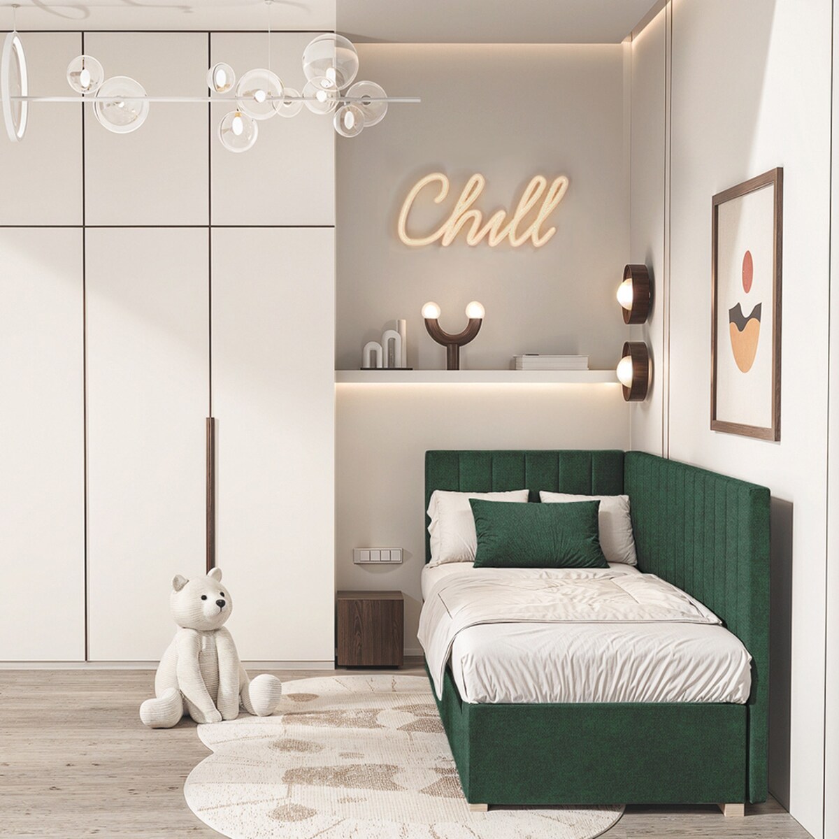 Mesonica Łóżko Snugi, linie zielone, 90x200, Lewostronne