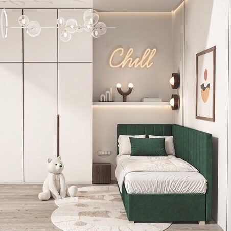 Mesonica Łóżko Snugi, linie zielone, 90x200, Lewostronne