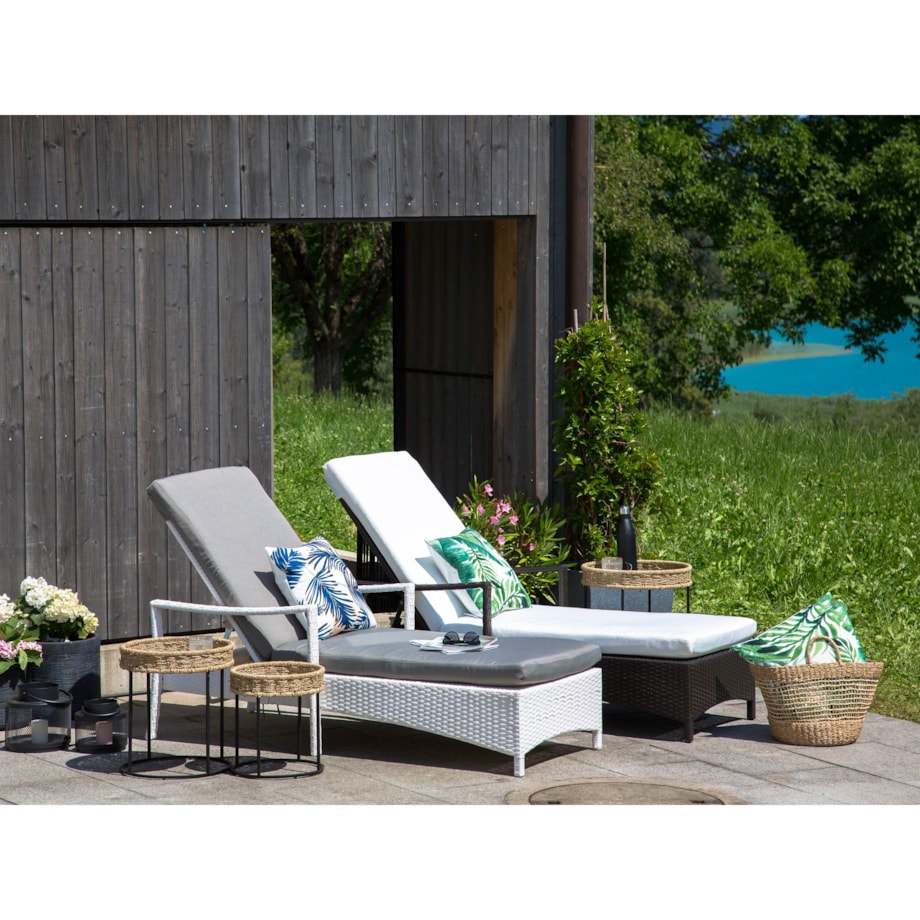 Leżak ogrodowy z poduszką VASTO Rozkładany Technorattan Biały