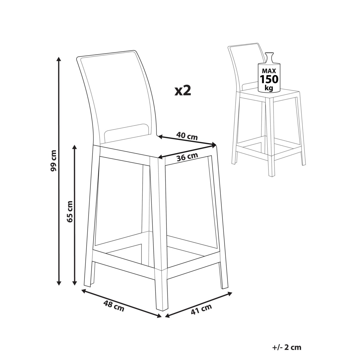 Zestaw 2 krzeseł barowych przezroczysty WELLINGTON