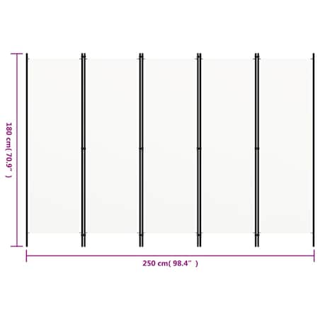 vidaXL Parawan 5-panelowy, biały, 250 x 180 cm