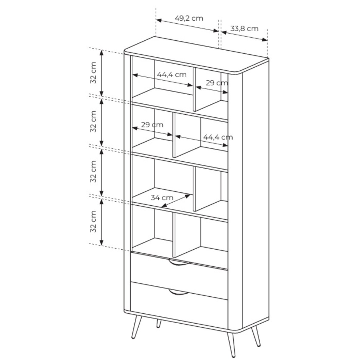 Regał ERIS częściowo zamknięty na metalowych nóżkach