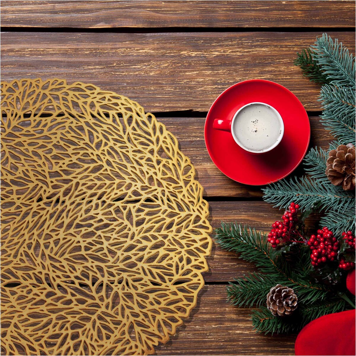 Podkładka Ażurowa Na Stół Mata Stołowa Pod Talerz Ozdoba 38 Cm Pvc Miedziana