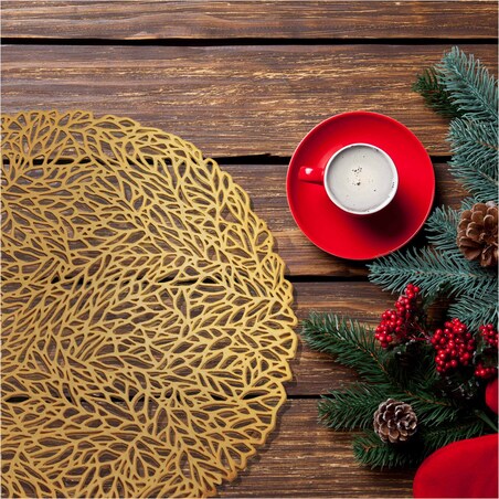 Podkładka Ażurowa Na Stół Mata Stołowa Pod Talerz Ozdoba 38 Cm Pvc Miedziana