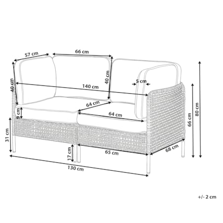 Sofa ogrodowa dla 2 osób OMEGANA Technorattan Jasnobeżowy