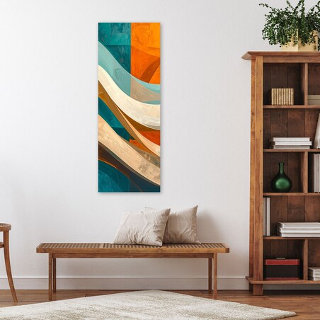 Obraz do salonu sypialni biura, Fale abstrakcja turkusowy i pomarańczowy